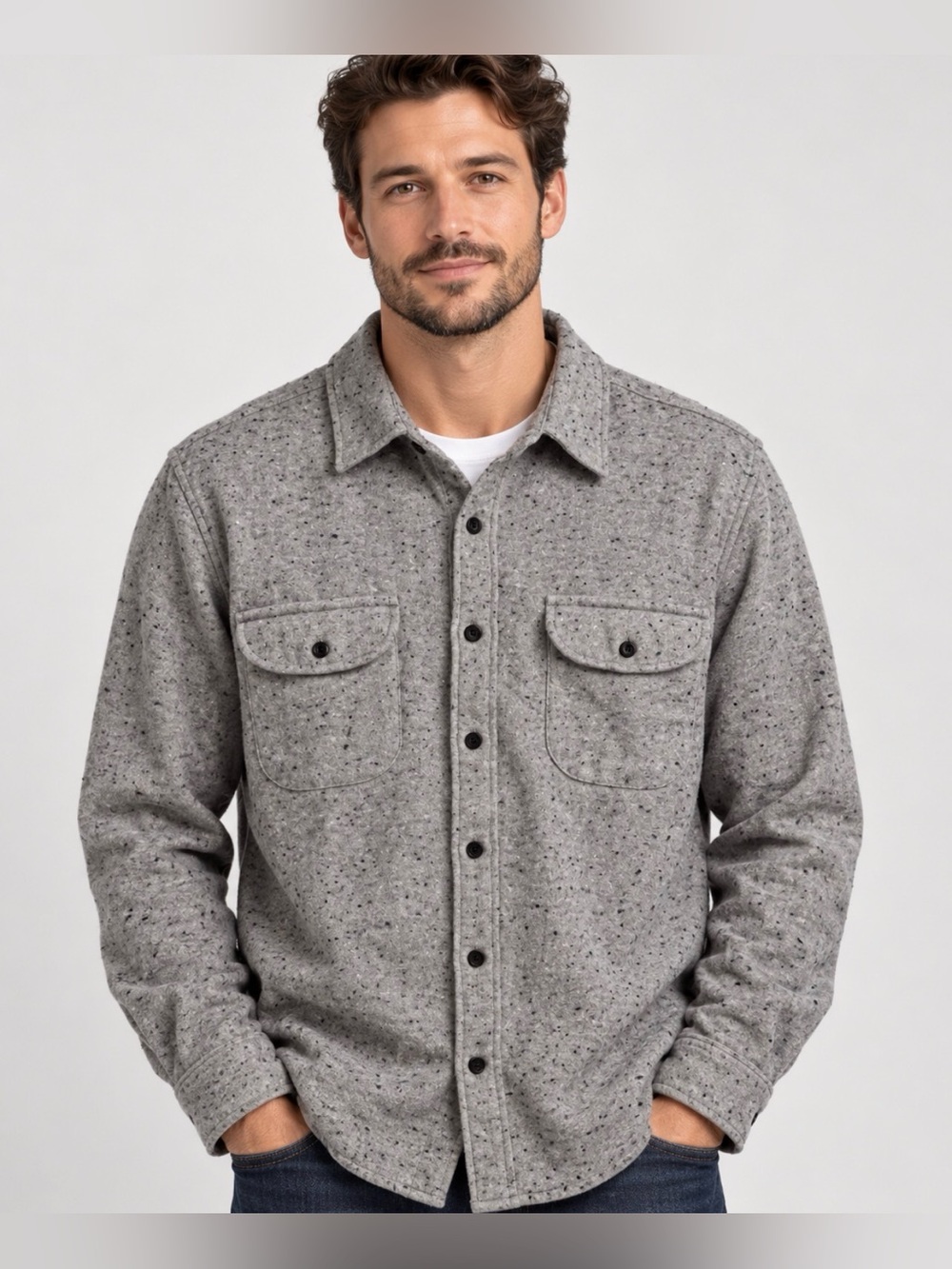 J.Crew Men’s L Gray Speckled Wool Blend Overshirt Utility Shacket NEW $218